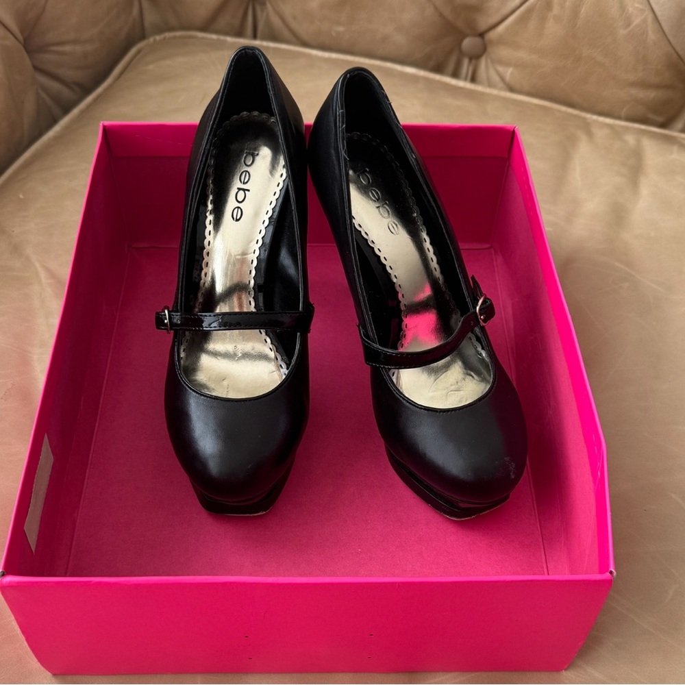 Bebe Black Heels with Strap